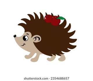 Vector illustration of a cartoon hedgehog with apples on needles