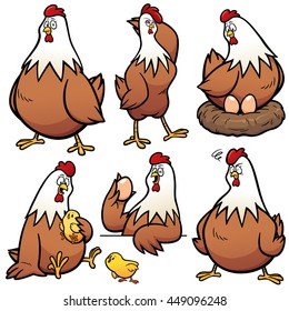 Vector illustration of Cartoon  Hen Character Set