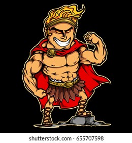 Vector illustration of cartoon hercules character design showing muscle and power with big smile