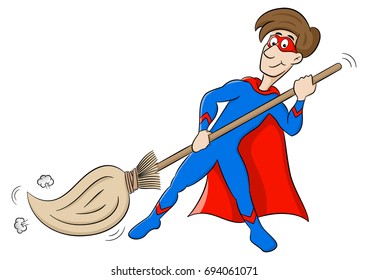 vector illustration of a cartoon hero who sweeps
