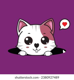 Vector illustration of a cartoon hiding under a cute cat