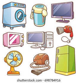 Vector Illustration of Cartoon Home electronics