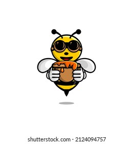 vector illustration of cartoon honey bee wearing sunglasses