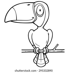 Vector Illustration of Cartoon Hornbill - Coloring book