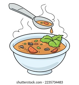 Vector illustration of cartoon hot soup in a plate