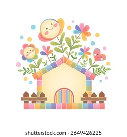 Vector illustration of a cartoon house with flower decoration