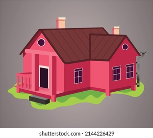 Vector illustration of a cartoon house isolated on a gradient background, beautiful home.