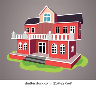 Vector illustration of a cartoon house isolated on a gradient background, beautiful home.