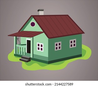 Vector illustration of a cartoon house isolated on a gradient background, beautiful home.