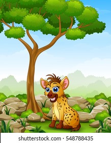 Vector illustration of Cartoon hyena sitting in the jungle