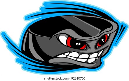 Vector Illustration of a Cartoon Ice Hockey Puck with a Face