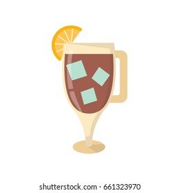 Vector illustration with cartoon ice tea glass and lemon. Cartoon fresh cold beverage icon. Summer refreshment drink cocktail