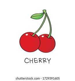 Vector Illustration Of Cartoon Cherry, cherry doodle Icon,Cartoon Style,cherry isolated On White Background.