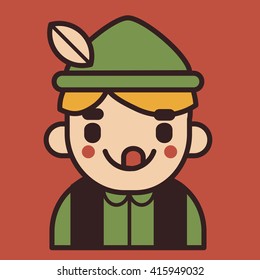 Vector illustration of a cartoon iconic boy wearing traditional german clothing, sticking the tongue out.