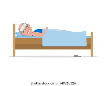 Vector Illustration Cartoon Ill Grandfather Lying Stock Vector (Royalty ...