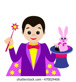 Vector illustration. Cartoon illusionist  isolated on white background