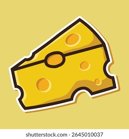 Vector illustration of cartoon image of cheese slice on orange background