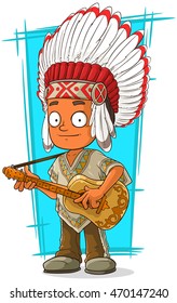 A vector illustration of cartoon Indian chief with guitar