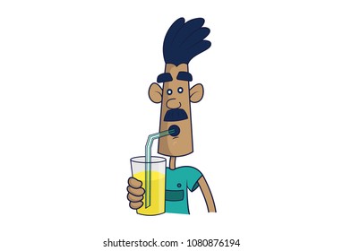 Vector illustration of cartoon Indian man drinking lemonade. Isolated on white background