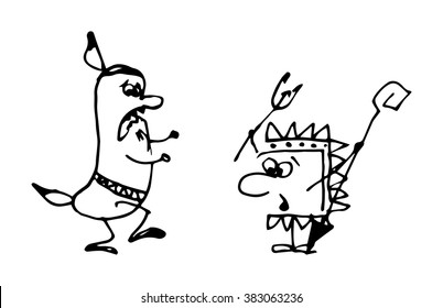 vector illustration of cartoon Indians