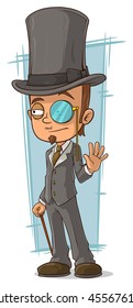 A vector illustration of cartoon intelligent man with walking stick