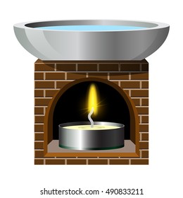 Vector illustration with cartoon isolated aromatic lamp on white background. Cartoon aromatherapy icon. Aroma lamp with candle.