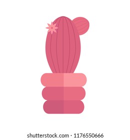 Vector illustration with cartoon isolated cactus icon. house plant in flowerpot, home interior background. Desert mexican succulent. Home flowers cartoon indoor object on white background