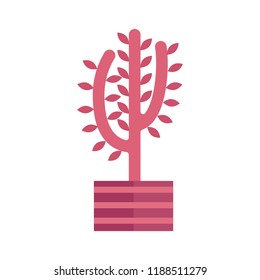 Vector illustration with cartoon isolated cactus icon. house plant in flowerpot, home interior background. Desert mexican succulent. Home flowers cartoon indoor object on white background