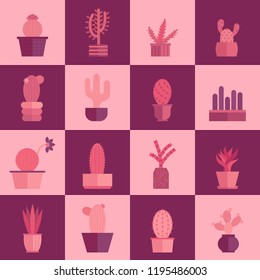 Vector illustration with cartoon isolated cactus icon. house plant in flowerpot, home interior background. Desert mexican succulent. Home flowers cartoon indoor object on white background