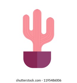 Vector illustration with cartoon isolated cactus icon. house plant in flowerpot, home interior background. Desert mexican succulent. Home flowers cartoon indoor object on white background