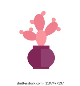 Vector illustration with cartoon isolated cactus icon. house plant in flowerpot, home interior background. Desert mexican succulent. Home flowers cartoon indoor object on white background