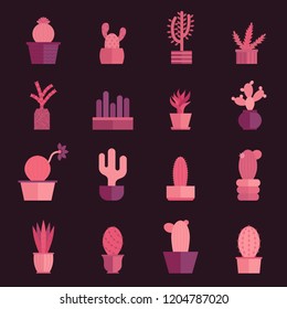 Vector illustration with cartoon isolated cactus icon. house plant in flowerpot, home interior background. Desert mexican succulent. Home flowers cartoon indoor object on white background