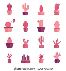 Vector illustration with cartoon isolated cactus icon. house plant in flowerpot, home interior background. Desert mexican succulent. Home flowers cartoon indoor object on white background