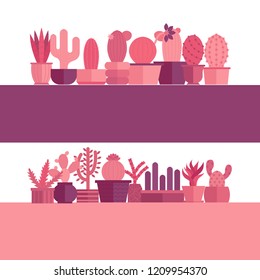 Vector illustration with cartoon isolated cactus icon. house plant in flowerpot, home interior background. Desert mexican succulent. Home flowers cartoon indoor object on white background