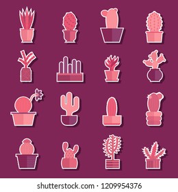 Vector illustration with cartoon isolated cactus icon. house plant in flowerpot, home interior background. Desert mexican succulent. Home flowers cartoon indoor object on white background