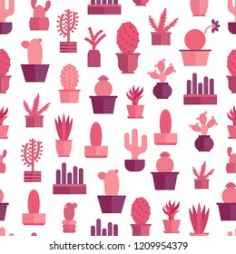 Vector illustration with cartoon isolated cactus icon. house plant in flowerpot, home interior background. Desert mexican succulent. Home flowers cartoon indoor object on white background