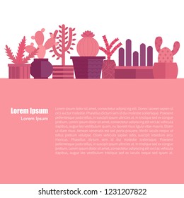 Vector illustration with cartoon isolated cactus icon. house plant in flowerpot, home interior background. Desert mexican succulent. Home flowers cartoon indoor object on white background