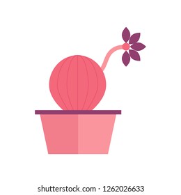 Vector illustration with cartoon isolated cactus icon. house plant in flowerpot, home interior background. Desert mexican succulent. Home flowers cartoon indoor object on white background