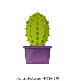 Vector illustration with cartoon isolated cactus icon. Vector house plant in flowerpot, home interior background. Desert mexican succulent. Home flowers cartoon indoor object on white background