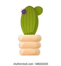 Vector illustration with cartoon isolated cactus icon. Vector house plant in flowerpot, home interior background. Desert mexican succulent. Home flowers cartoon indoor object on white background