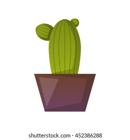 Vector illustration with cartoon isolated cactus icon. Vector house plant in flowerpot, home interior background. Desert mexican succulent. Home flowers cartoon indoor object on white background
