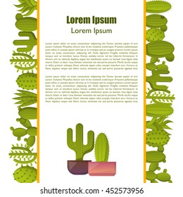 Vector illustration with cartoon isolated cactus. Vector house plant in flowerpot, home interior background. Desert mexican succulent. Home flowers cartoon indoor objects. Travel to Mexico icon