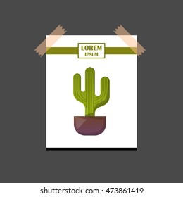 Vector illustration with cartoon isolated cactus icon. Vector house plant in flowerpot, home interior design. Desert mexican green succulent. Home flowers cartoon indoor objects. Travel to Mexico icon