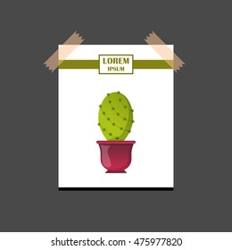 Vector illustration with cartoon isolated cactus icon. Vector house plant in flowerpot, home interior design. Desert mexican green succulent. Home flowers cartoon indoor objects. Travel to Mexico icon