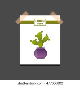 Vector illustration with cartoon isolated cactus icon. Vector house plant in flowerpot, home interior design. Desert mexican green succulent. 