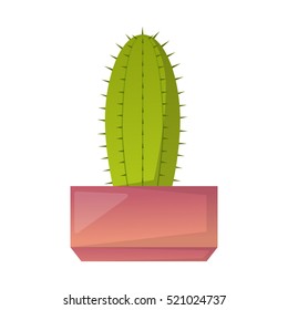 Vector illustration with cartoon isolated cactus icon. Vector house plant in flowerpot. Desert mexican succulent. Home flowers cartoon indoor object on white background