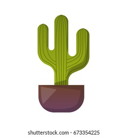 Vector illustration with cartoon isolated cactus icon. Vector house plant in flowerpot, home interior background. Desert mexican succulent. Home flowers cartoon indoor object on white background