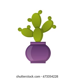 Vector illustration with cartoon isolated cactus icon. Vector house plant in flowerpot, home interior background. Desert mexican succulent. Home flowers cartoon indoor object on white background