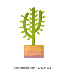 Vector illustration with cartoon isolated cactus icon. Vector house plant in flowerpot, home interior background. Desert mexican succulent. Home flowers cartoon indoor object on white background