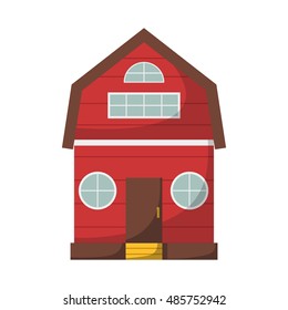 Vector illustration with cartoon isolated farm house on white background. 